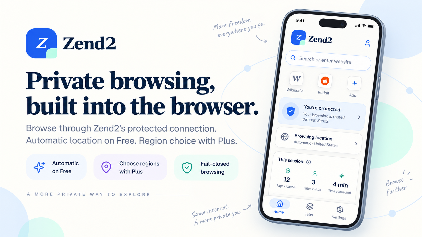 Zend2 Private Browser on a phone with protected browsing and Automatic location
